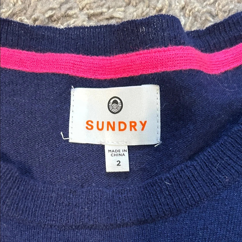 SUNDRY NAVY STRIPED SWEATER, SIZE 2 - Picture 2 of 3